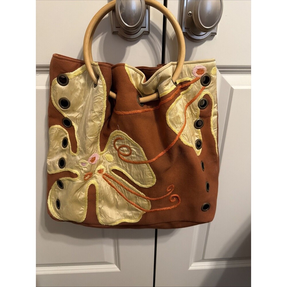 Vintage the GET Company Brown Canvas And Silk Purse Y2K Boho Style